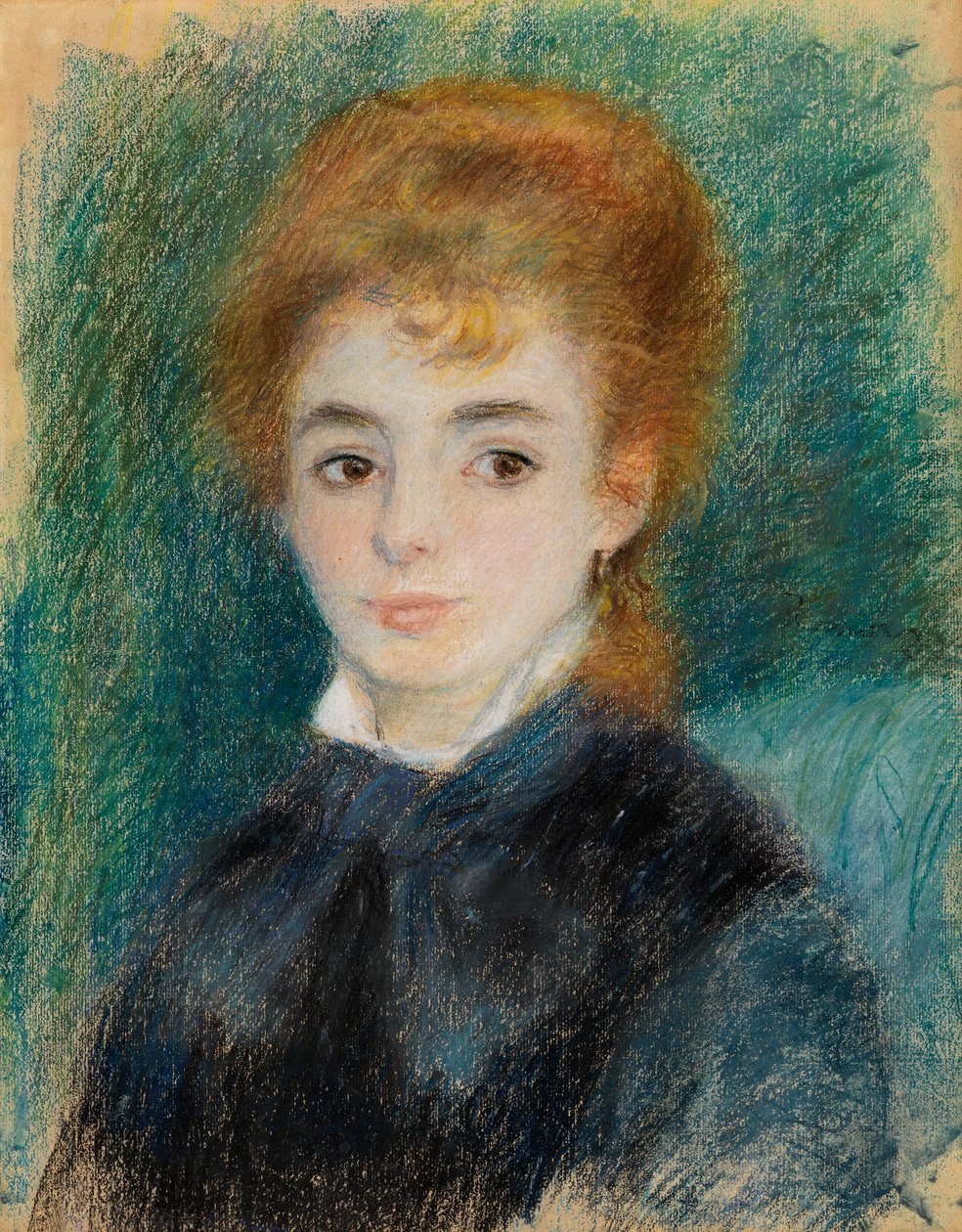 Dam med rödbrunt hår, ca 1875-78 (pastell på tandat papper) av Pierre Auguste Renoir