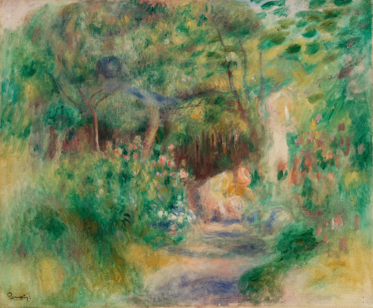 Landskap med kvinna trädgårdsarbete av Pierre Auguste Renoir