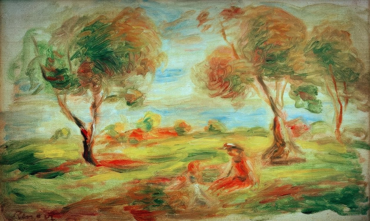 Landskap nära Cagnes Sur-Mer, med människor av Pierre Auguste Renoir