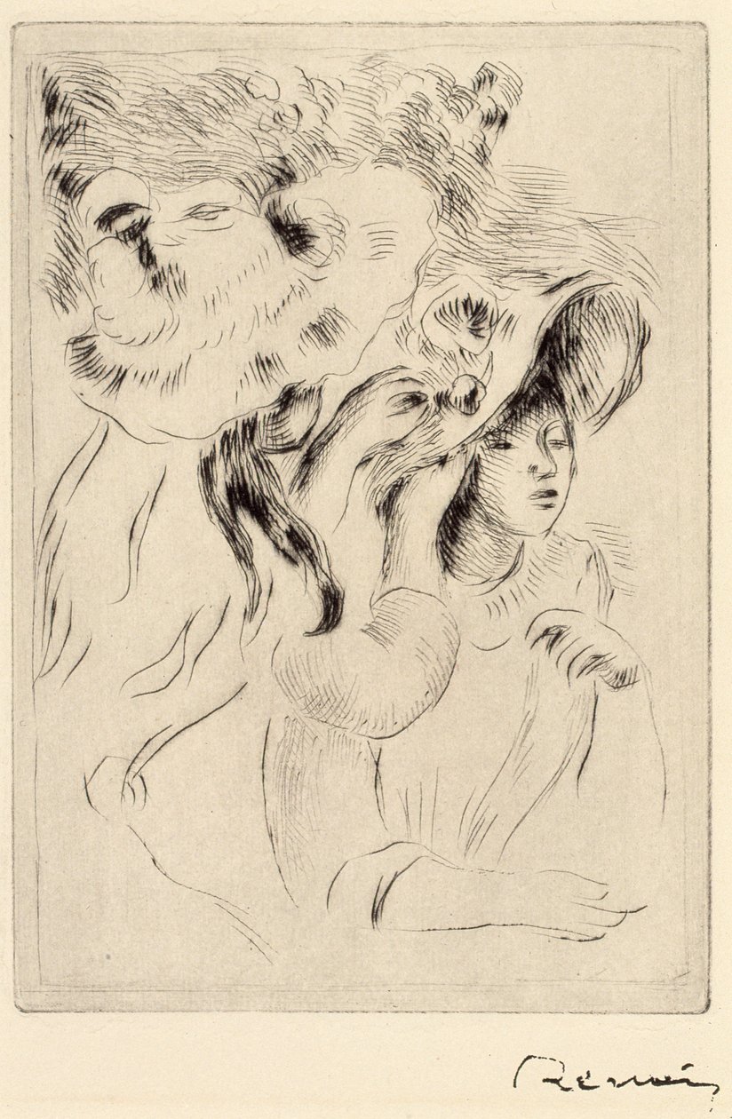 Le Chapeau Epignele, Pinning the Hat, c1894. av Pierre Auguste Renoir