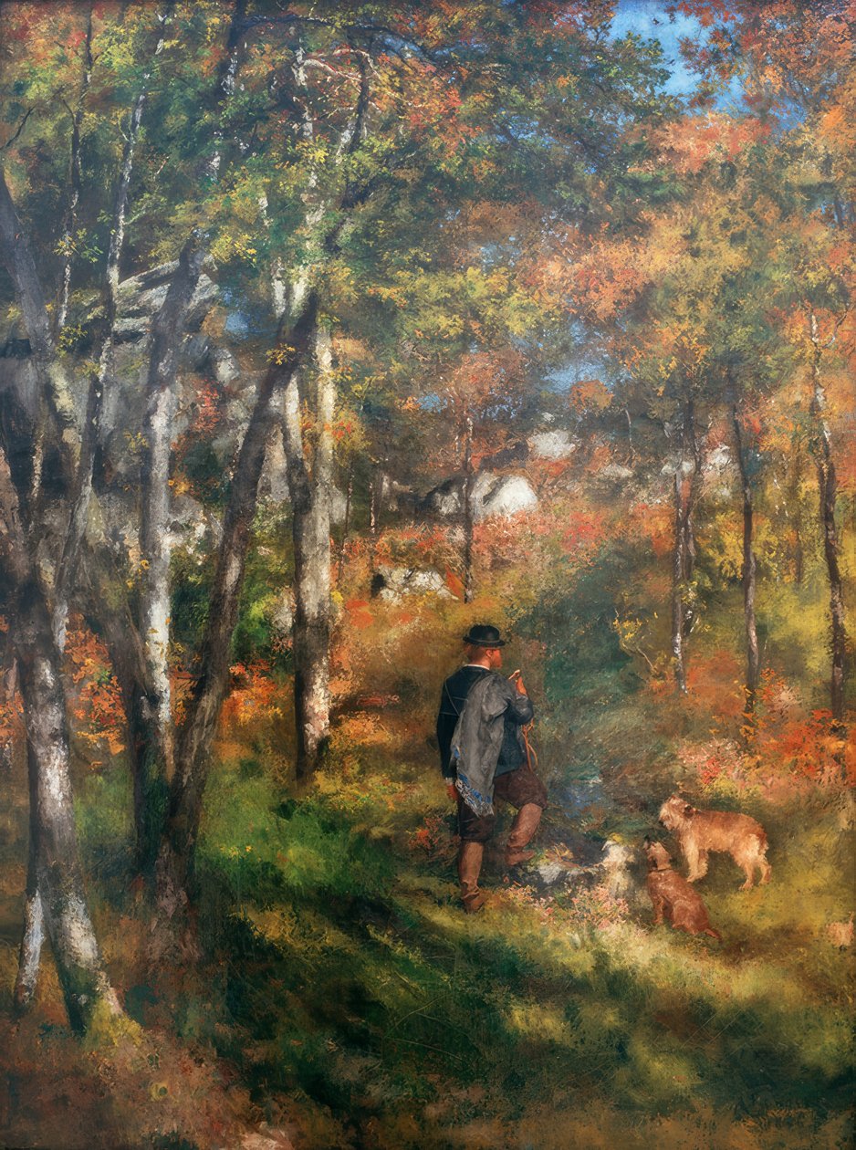 Målaren Jules Le Coeur och hans hundar i skogen Fo av Pierre Auguste Renoir