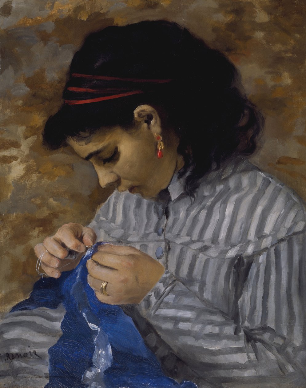 Lise Sewing, ca 1867-68 (olja på duk) av Pierre Auguste Renoir