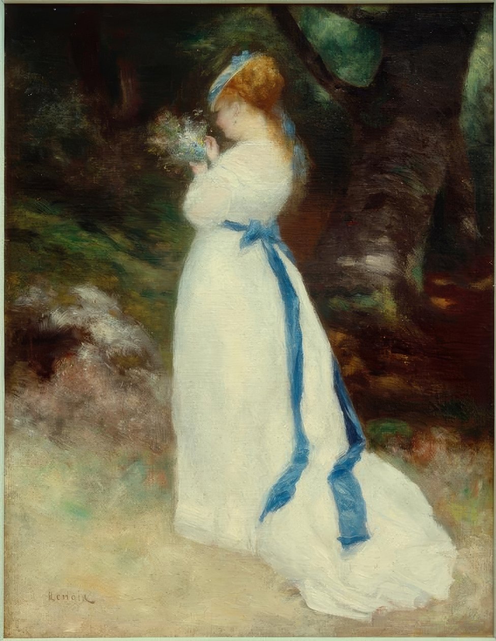 Lise med en bukett blommor på fältet av Pierre Auguste Renoir