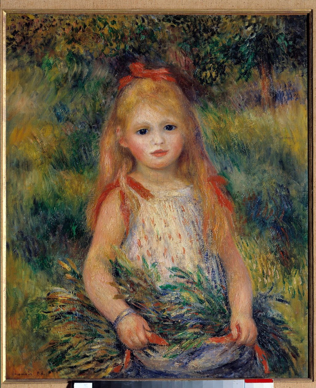 Liten flicka med kärven Målning av Pierre Auguste Renoir (1841-1919) 1888, 65 × 54 cm. Sao Paulo, konstmuseum av Pierre Auguste Renoir