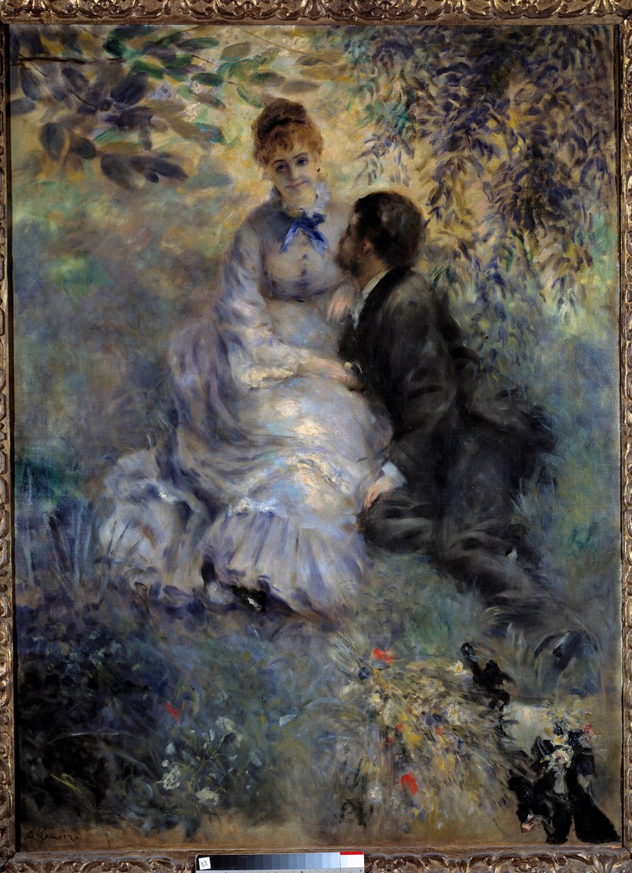 Älskare. Par som sitter i en trädgård. Målning av Pierre Auguste Renoir (1841-1919) av Pierre Auguste Renoir
