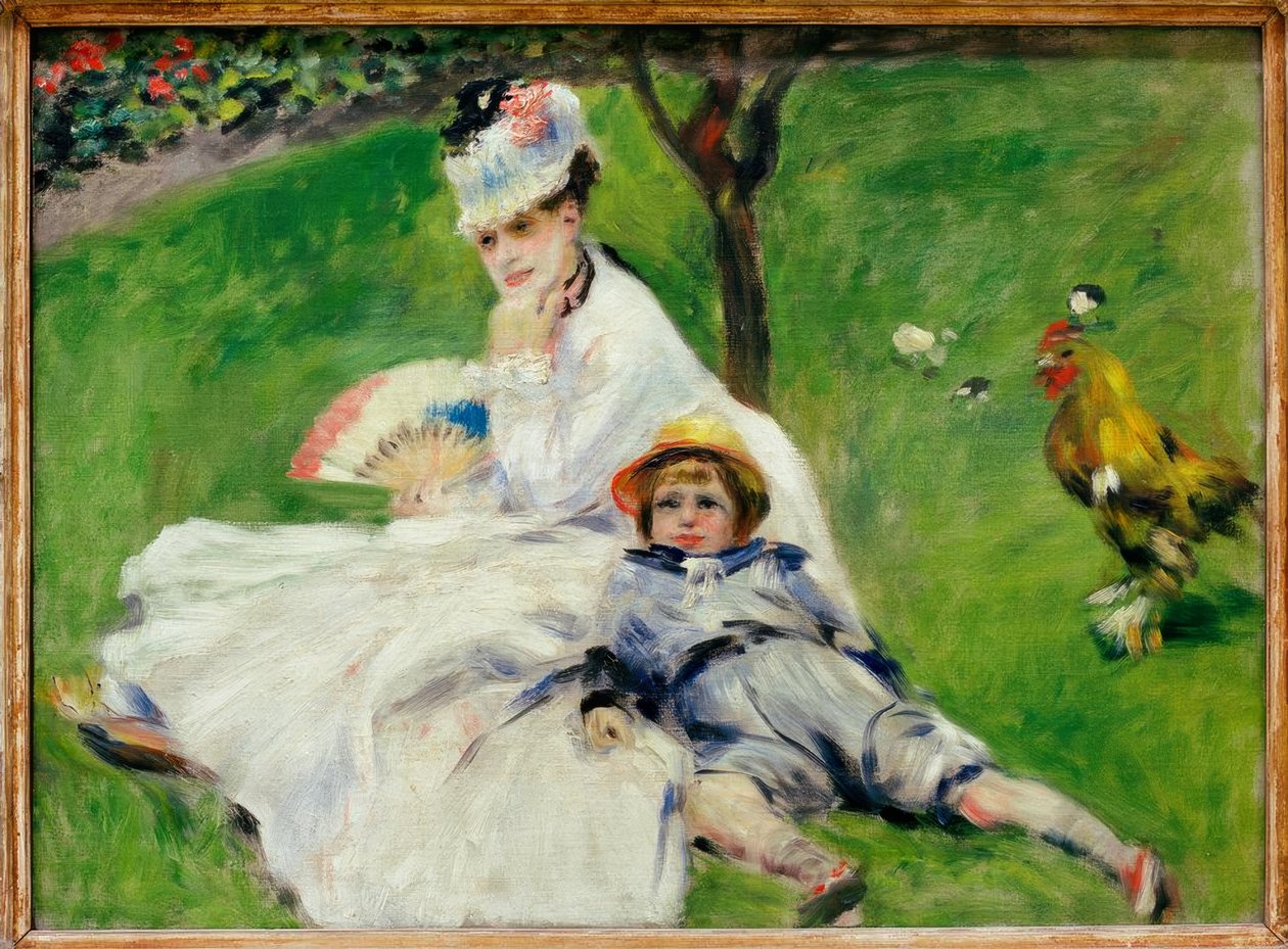 Madame Claude Monet med sin son Jean i trädgården på Arg av Pierre Auguste Renoir