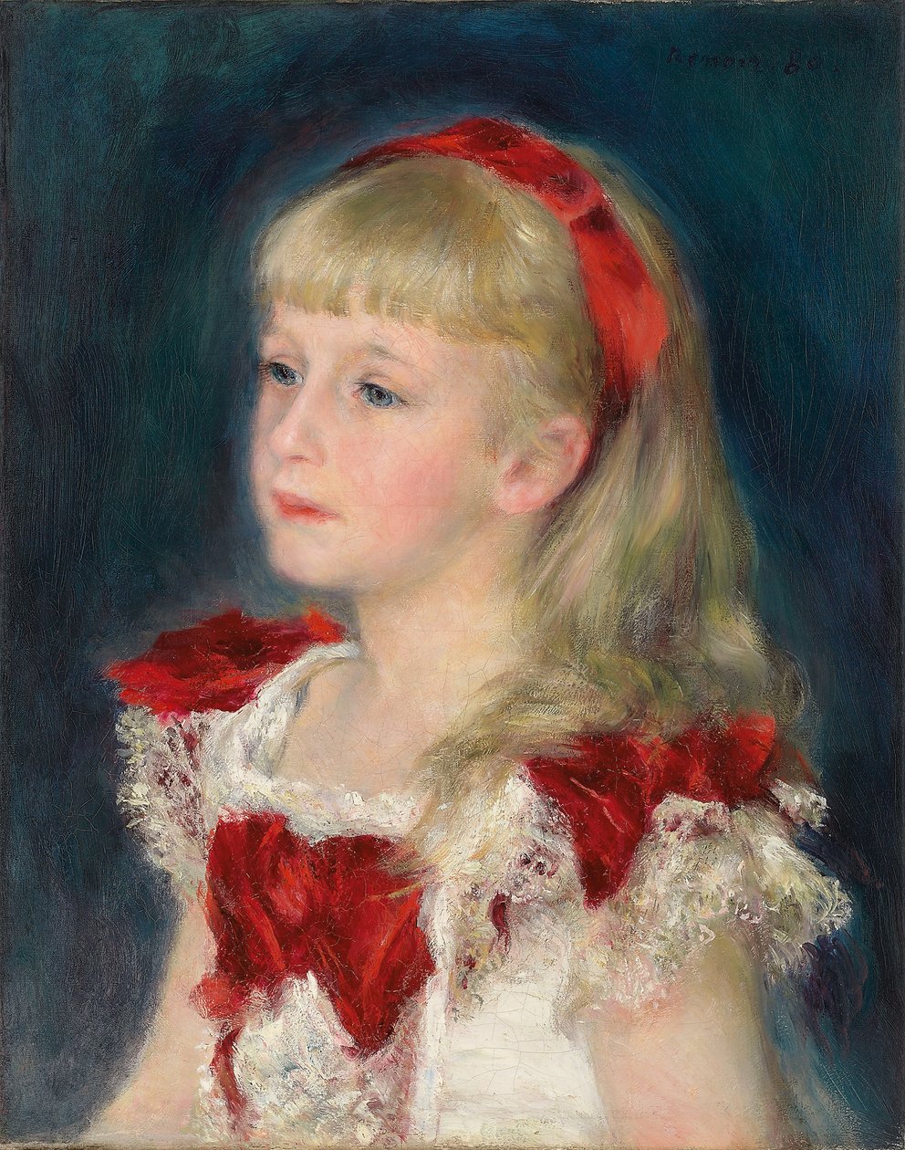 Mademoiselle Grimprel med ett rött band, 1880 av Pierre Auguste Renoir