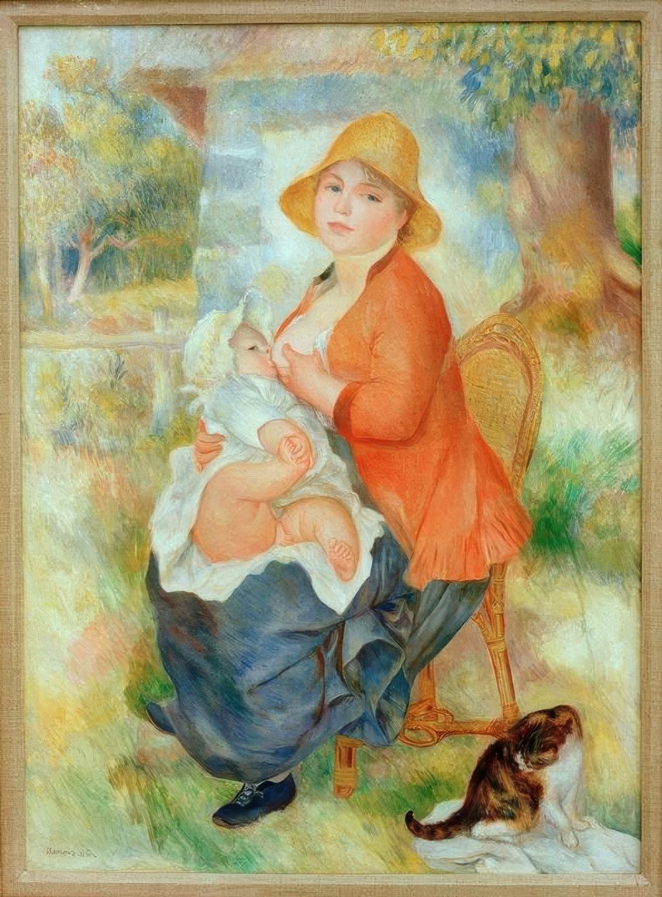 Moderskap. Kvinna som ammar sitt barn av Pierre Auguste Renoir