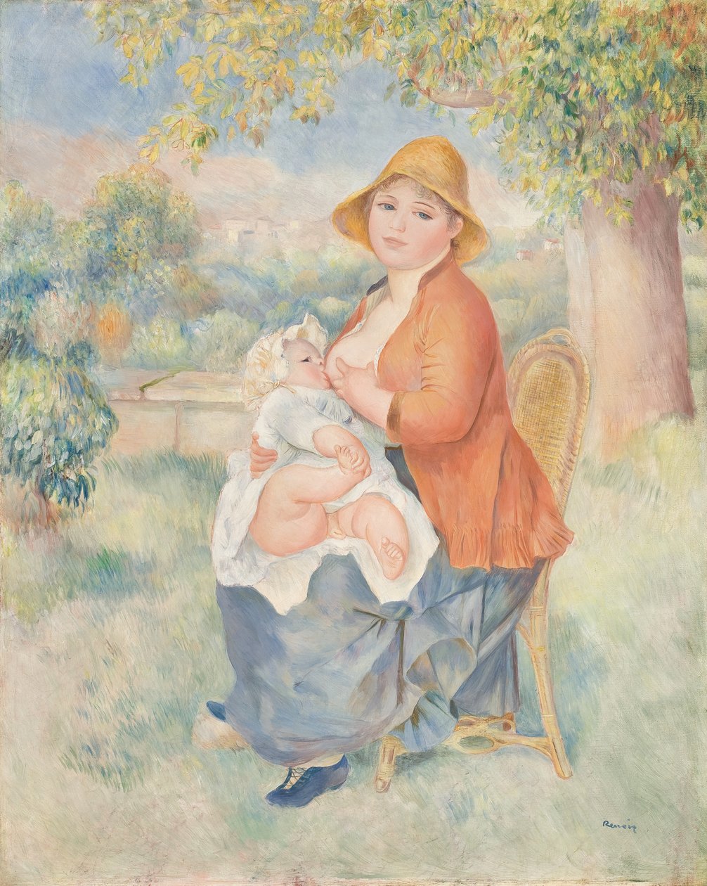 Moderskap eller kvinna som ammar sitt barn (Madame Renoir och hennes son) av Pierre Auguste Renoir