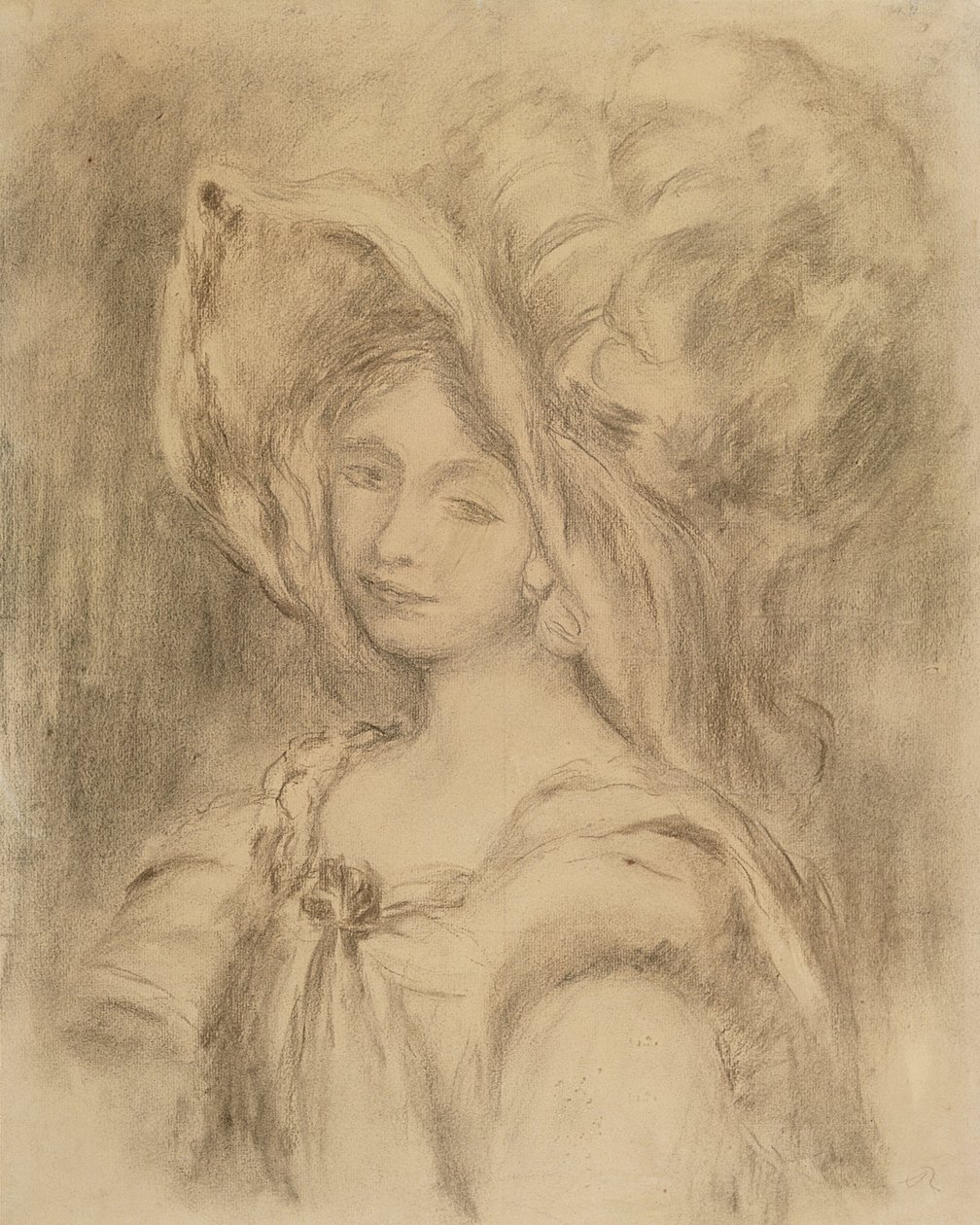 Mme Dieterle in a Hat, ca 1896 (kol på papper) av Pierre Auguste Renoir