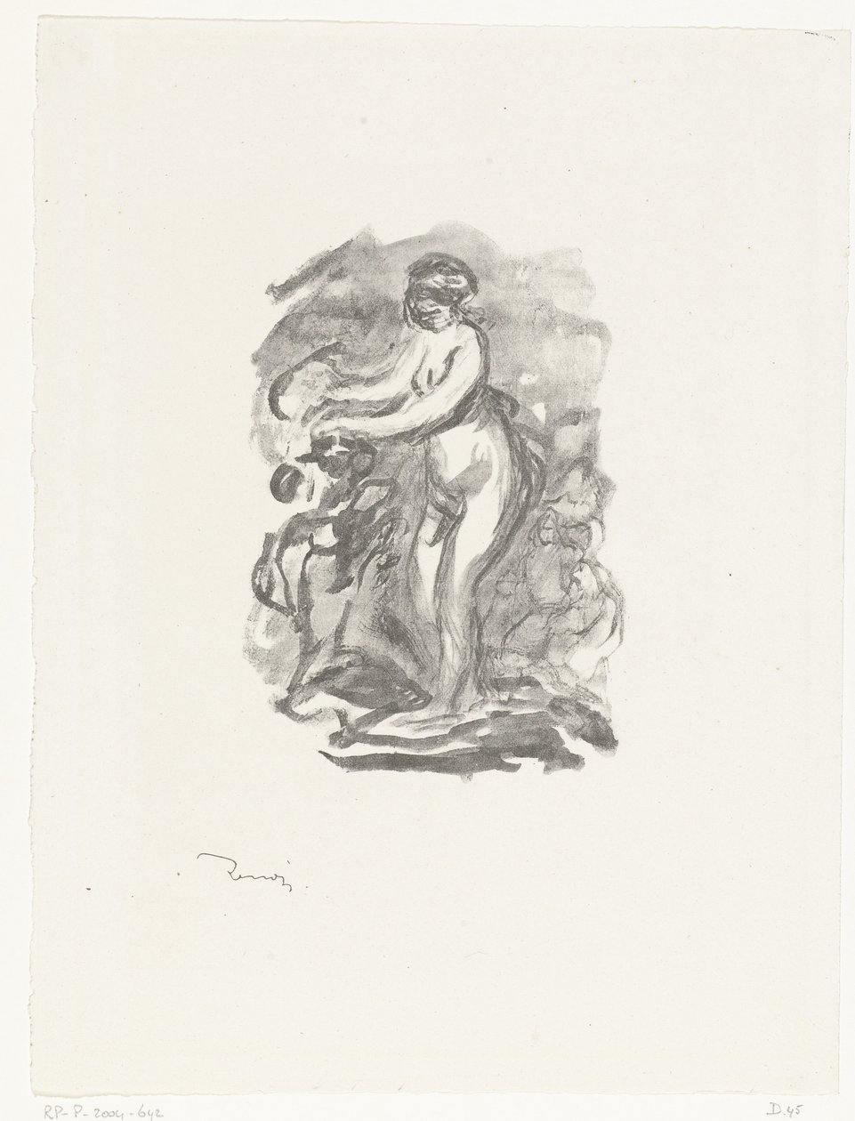Naken kvinna som står bredvid vinstockar Femme au cep de vigne av Pierre Auguste Renoir