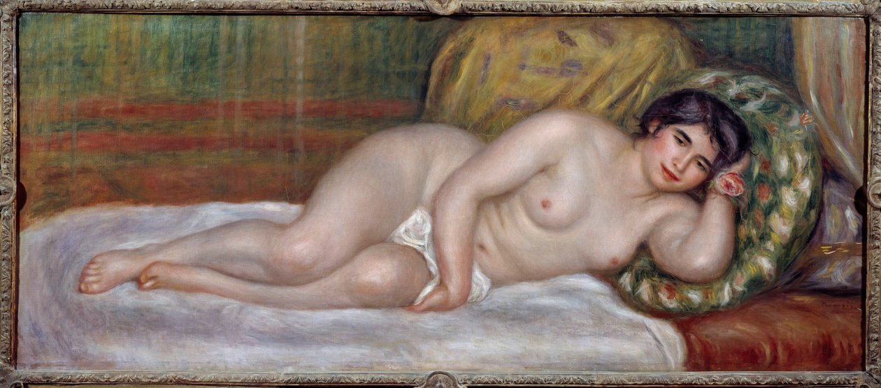 Naken kvinna (Gabrielle) Gabrielle Renard (1879-1959) var sjuksköterska till Jean Renoir (1894-1979), son till målaren. Målning av Pierre Auguste Renoir (1841-1919) 1907 sön. 0,67x1,6 m Paris, Musee de l