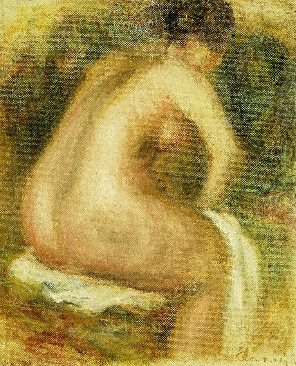 Naken kvinna som badar; Sittande naken kvinna, 1910 av Pierre Auguste Renoir