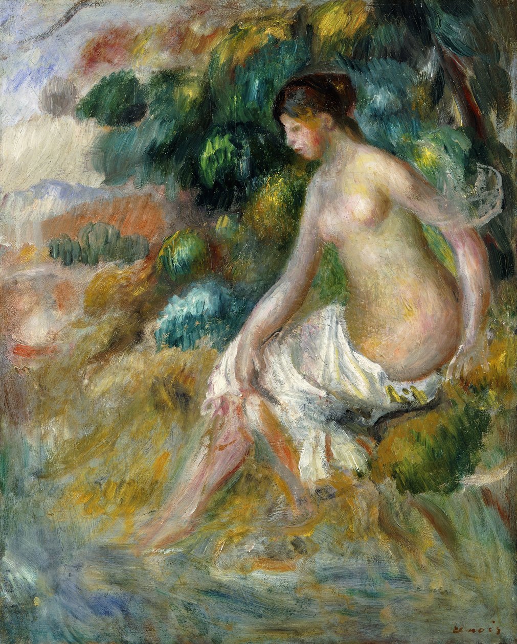 naken i en skog; Naken i grönskan, 1887 av Pierre Auguste Renoir