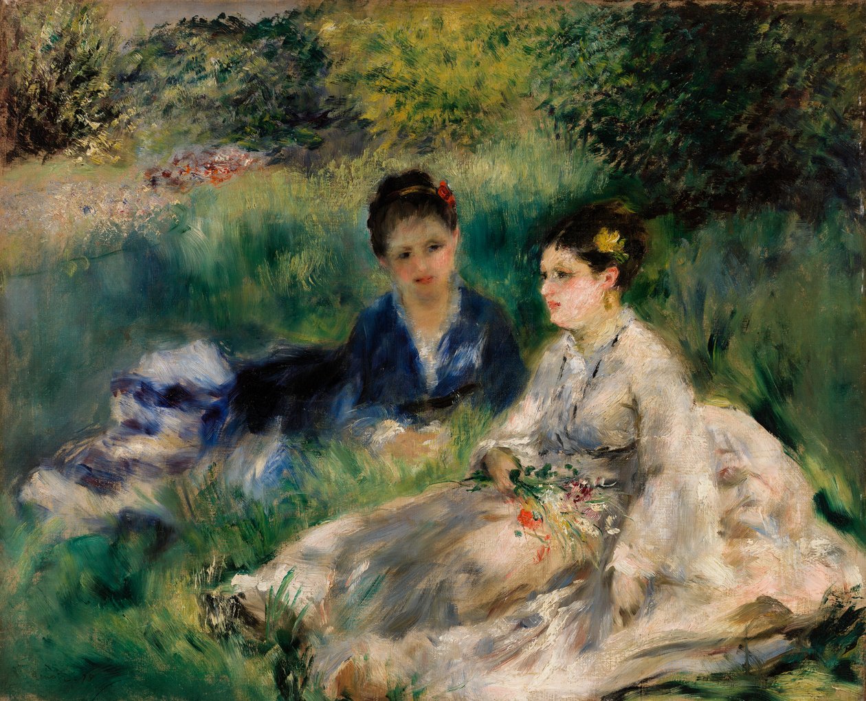 On the Grass (Unga kvinnor som sitter i gräset) av Pierre Auguste Renoir