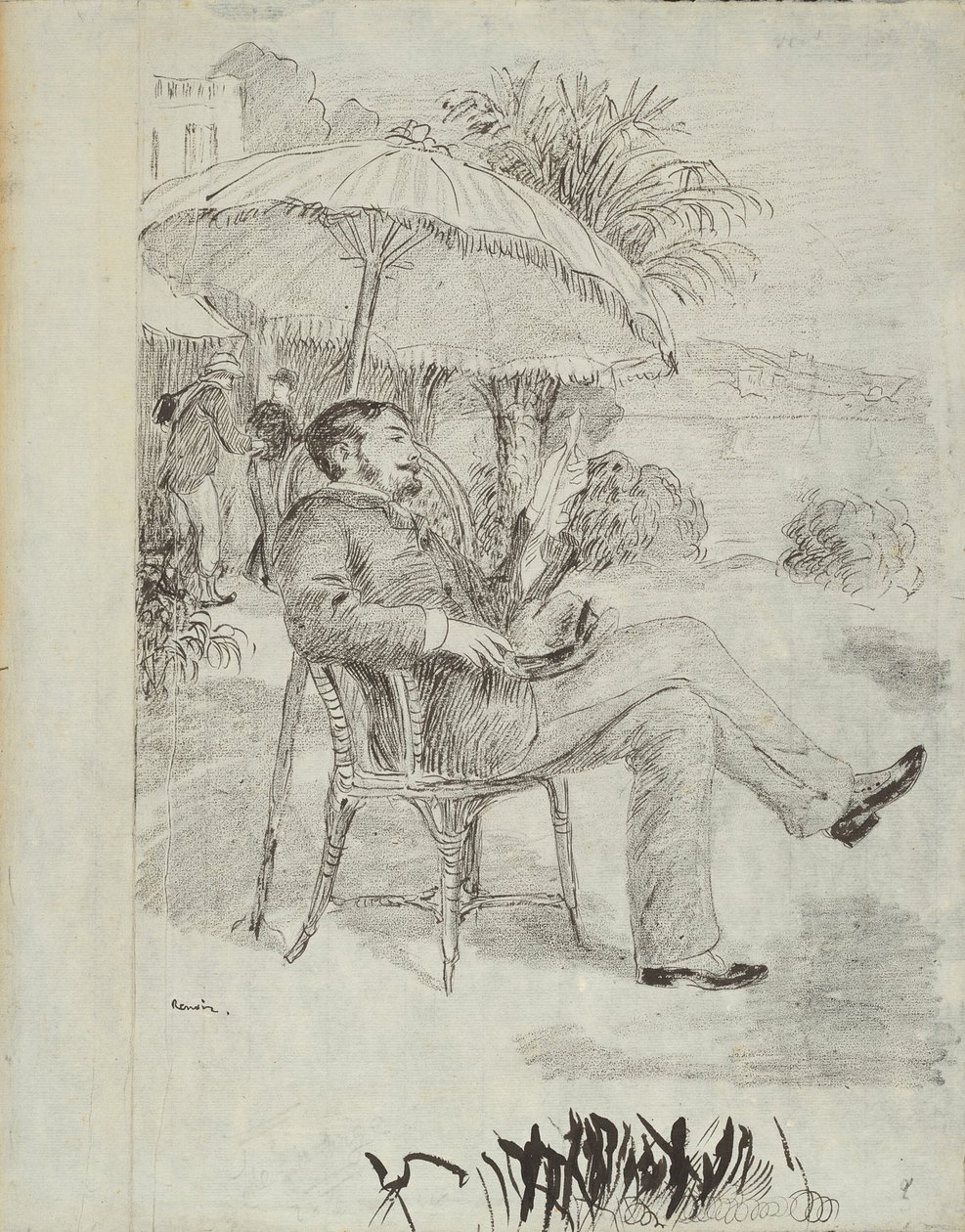 On the Terrace of a Hotel in Bordighera: Målaren Jean Martin recenserar sin räkning (Illustration till Edmond Renoirs "L