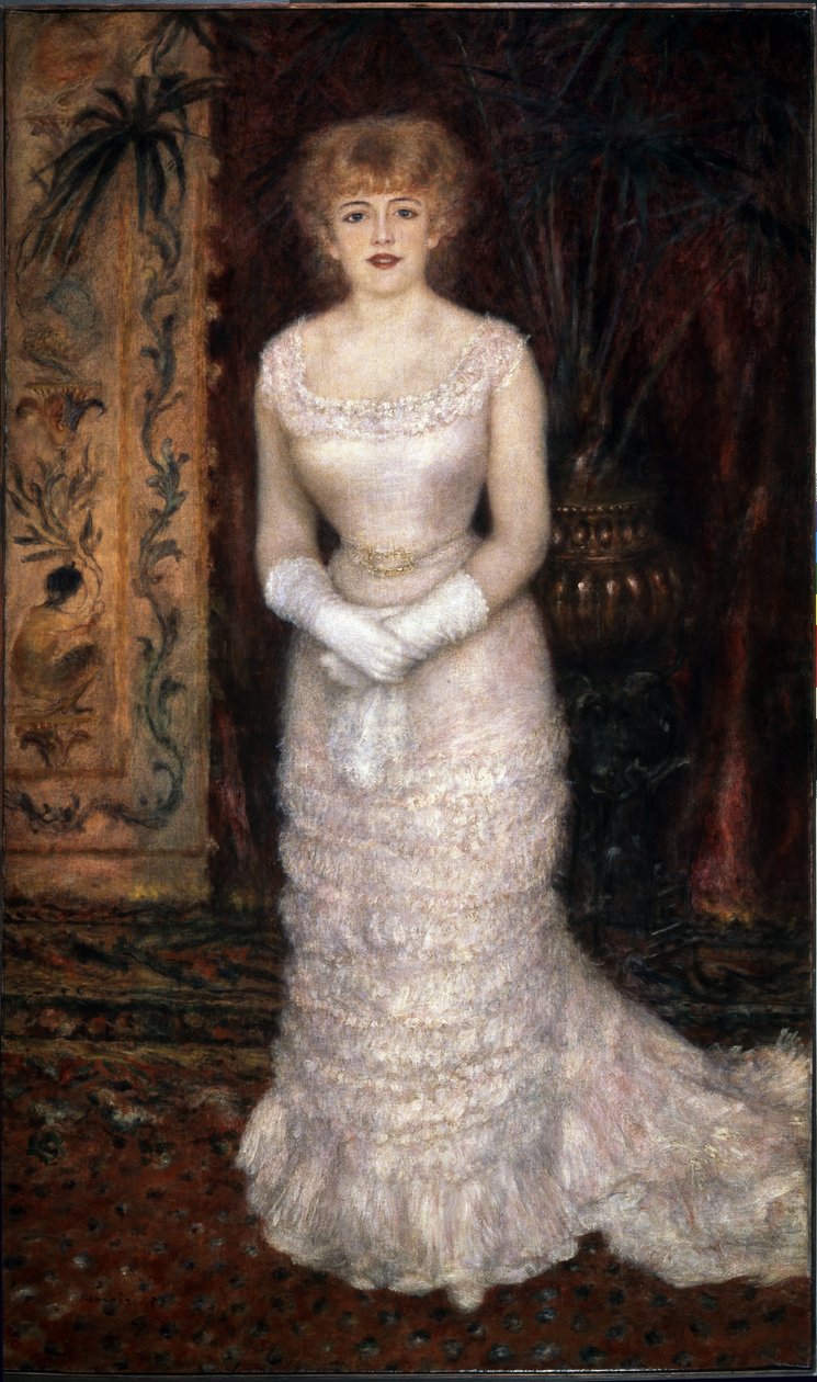 Porträtt av skådespelerskan Jeanne Samary (Comedie Francaise). Målning av Pierre Auguste Renoir (Pierre-Auguste Renoir av Pierre Auguste Renoir