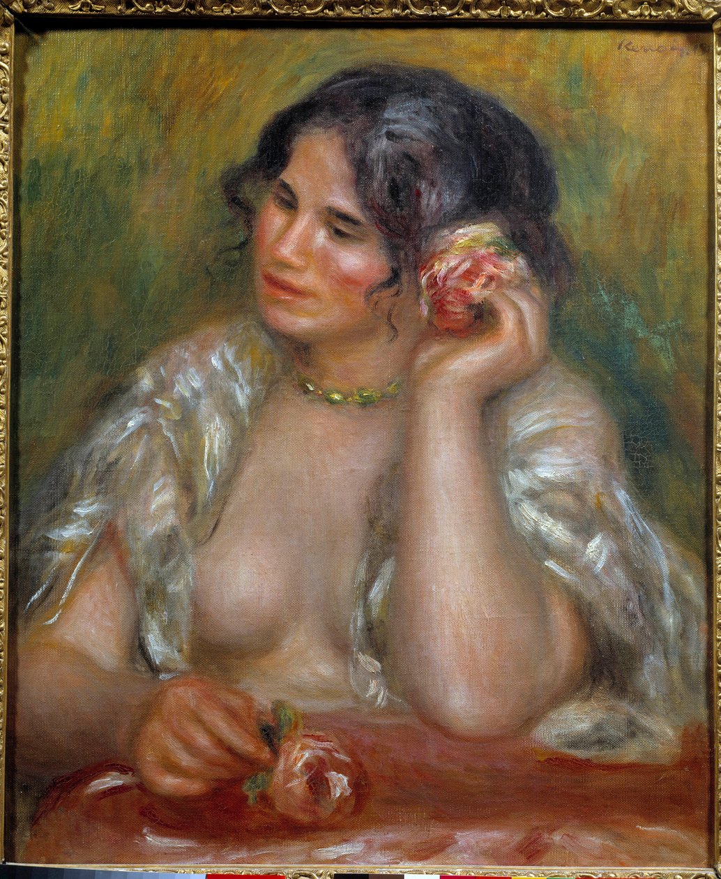 Porträtt av Gabrielle med en ros (1878 - 1959). Målning av Pierre Auguste Renoir (1841-1919) av Pierre Auguste Renoir