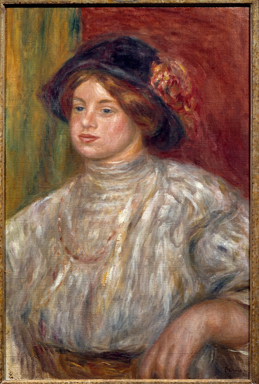 Porträtt av Gabrielle med hatten, ca 1915 (olja på duk) av Pierre Auguste Renoir