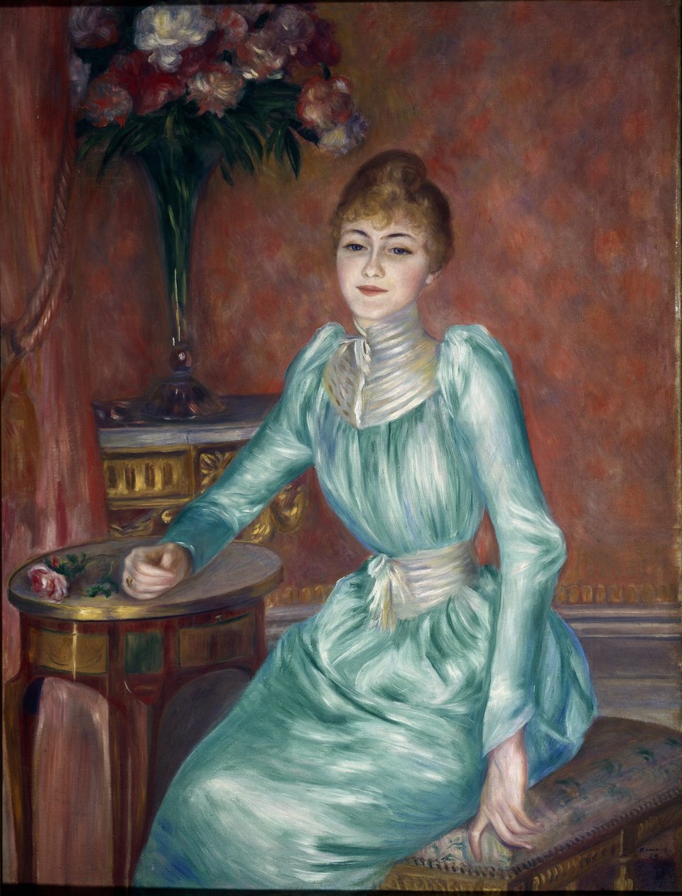 Porträtt av Madame de Bonnieres (olja på duk av Pierre Auguste Renoir