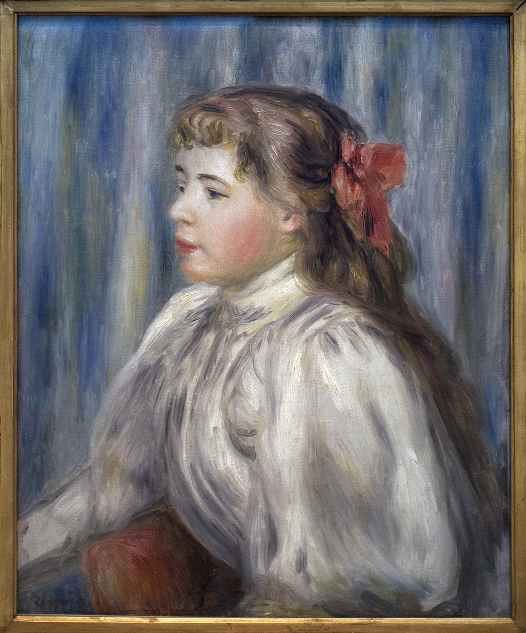 Porträtt av en ung flicka. Målning av Pierre Auguste Renoir (1841-1919), olja på duk, cirka 1892. Fransk konst av Pierre Auguste Renoir