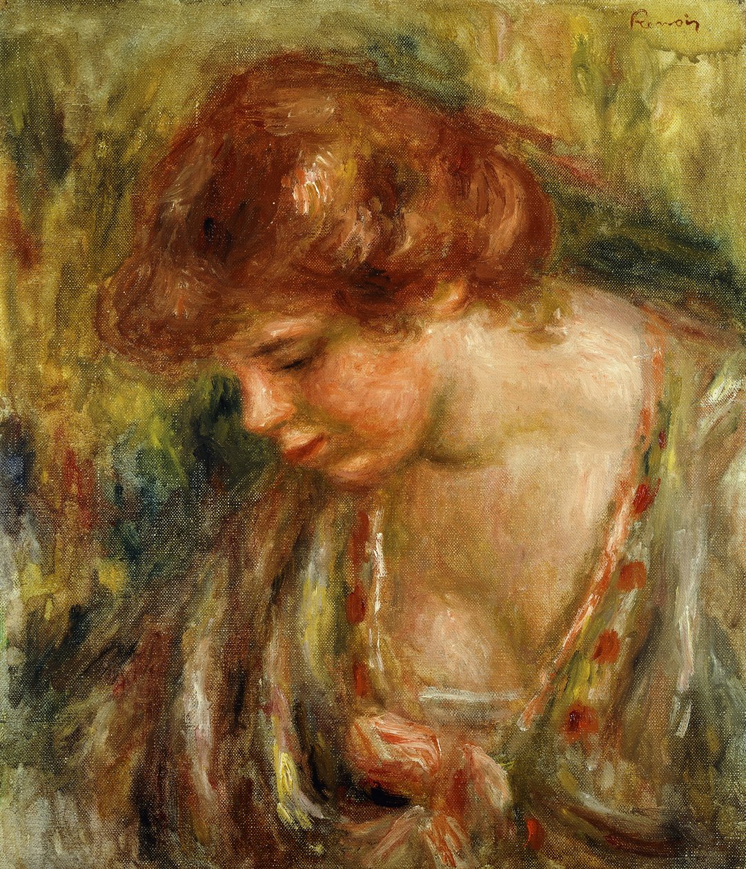 Profil av Andree med böjt huvud; Profil d"Andree Penchee, ca 1917 av Pierre Auguste Renoir