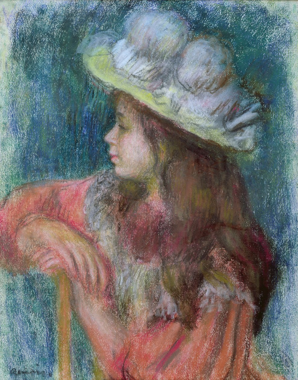 Sittande ung flicka i en vit hatt, 1884 (pastell på papper) av Pierre Auguste Renoir