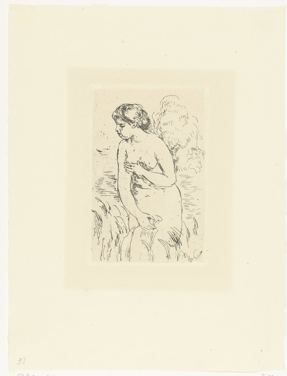 Stående naken kvinna eller badande Baigneuse debout a mi jambes av Pierre Auguste Renoir