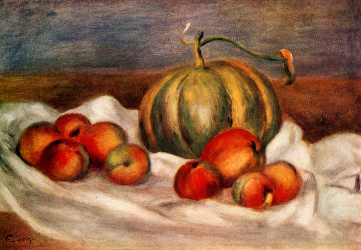Stilleben med melon och persikor, 1905, 1948. av Pierre Auguste Renoir
