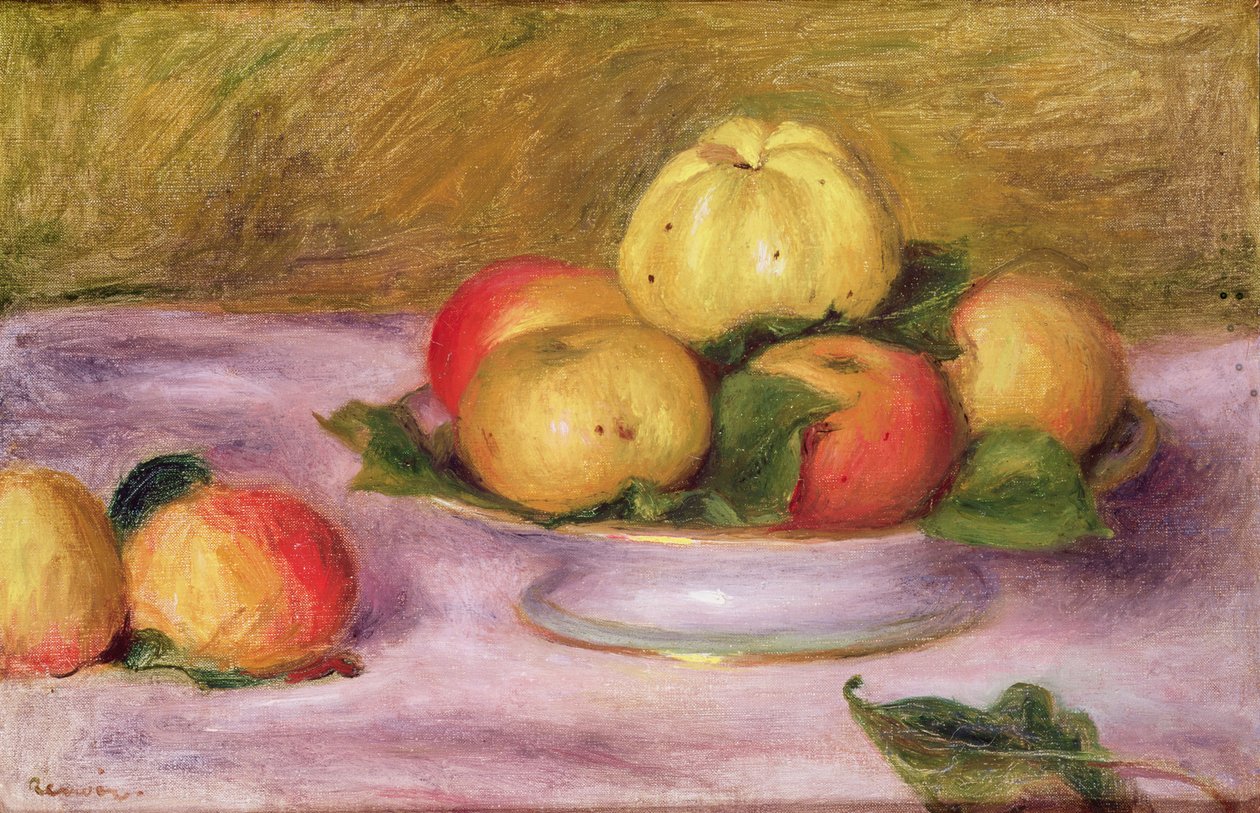 Stilleben med äpplen (olja på duk) av Pierre Auguste Renoir