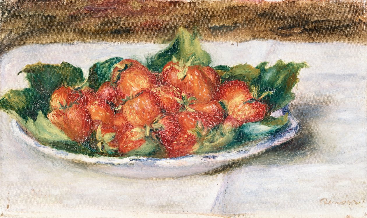Stilleben med jordgubbar; Nature Morte avec Fraises, c.1880 av Pierre Auguste Renoir