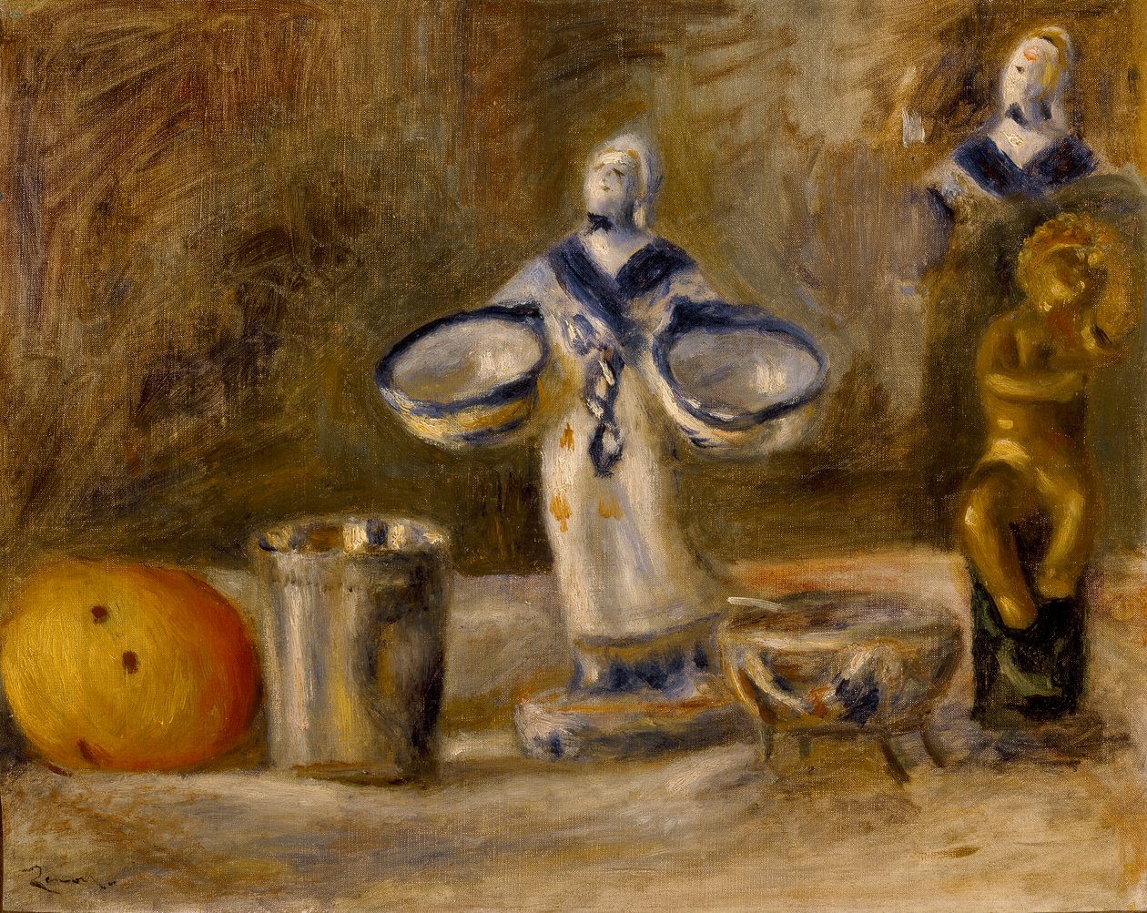 Stilleben med en fajansfigur, efter c1880 av Pierre Auguste Renoir