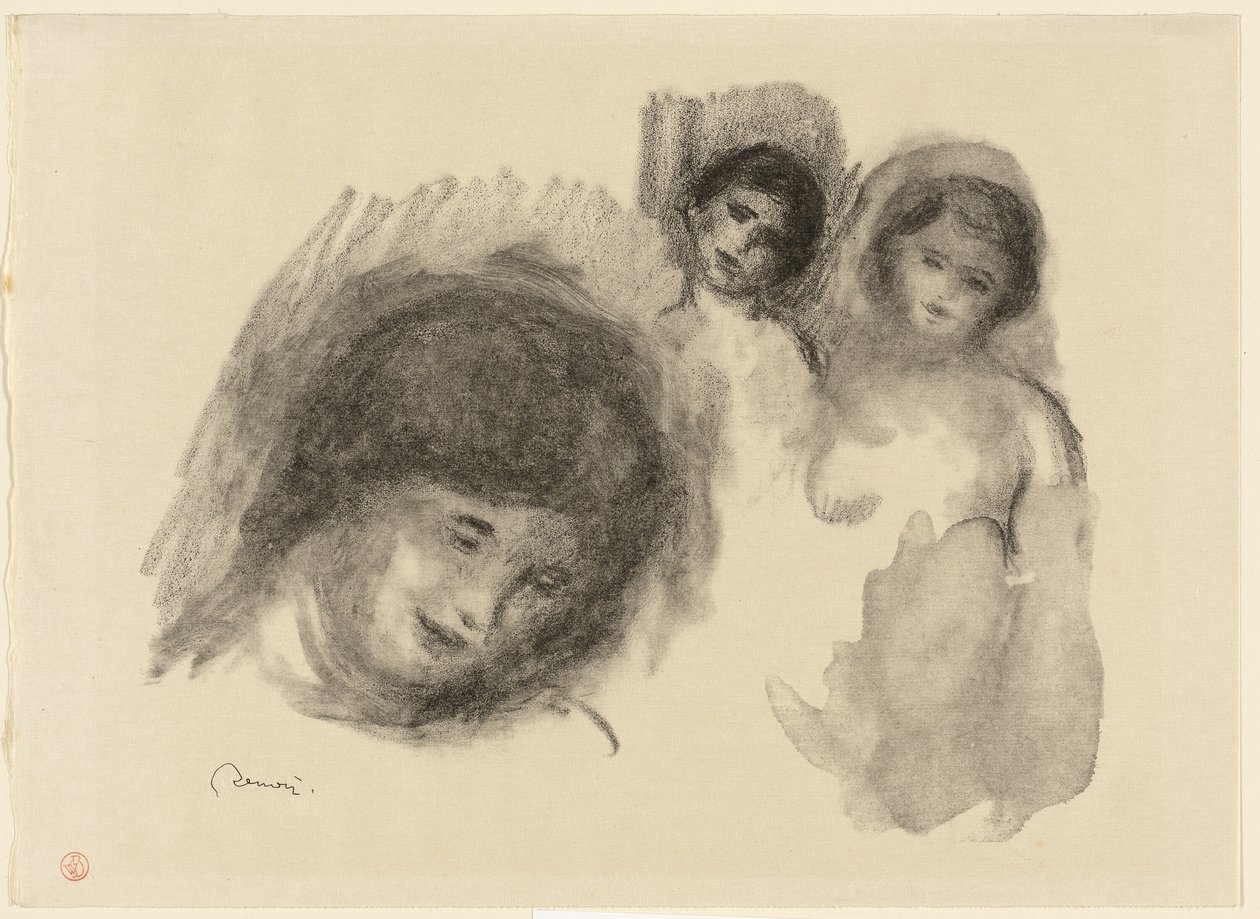 Sten med tre skisser av Pierre Auguste Renoir