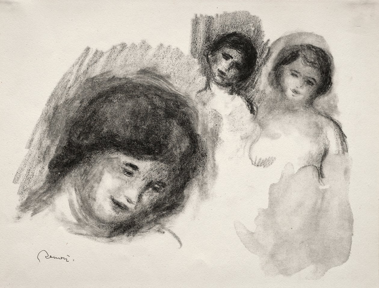 Sten med tre skisser av Pierre Auguste Renoir