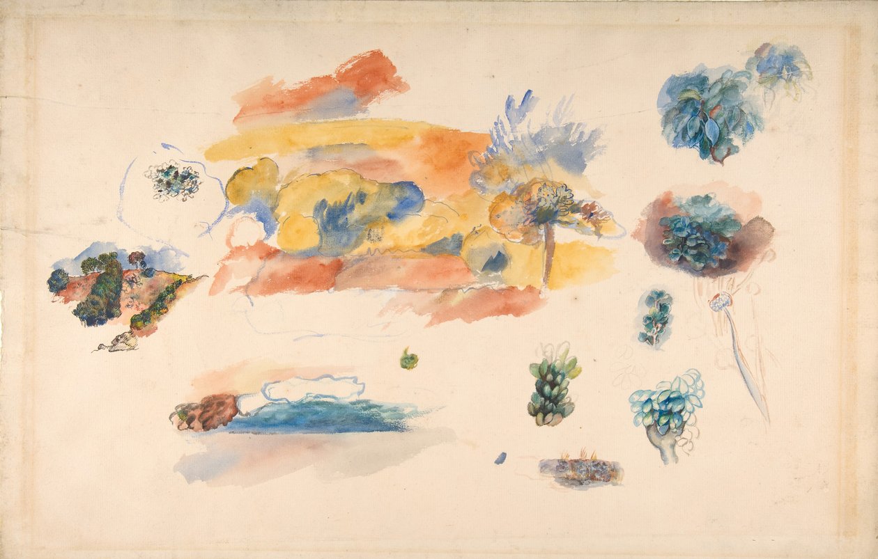 Studier av landskap, träd och exotisk frukt, ca. 1885. av Pierre Auguste Renoir