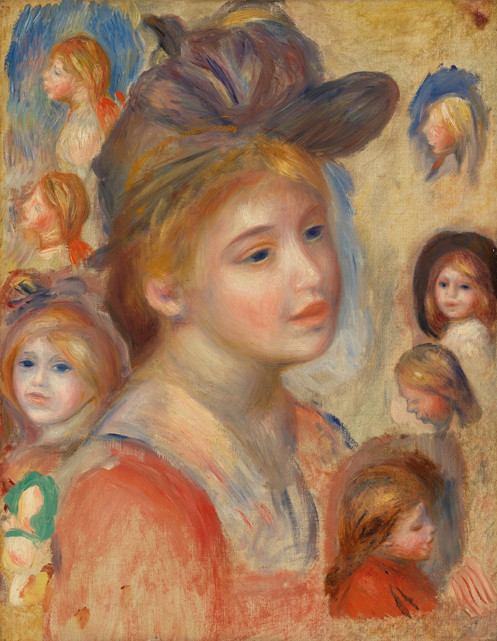 Studie av flickhuvuden av Pierre Auguste Renoir