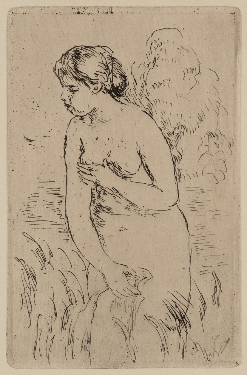 The Bather, ca 1890 (tuschetsning på papper) av Pierre Auguste Renoir