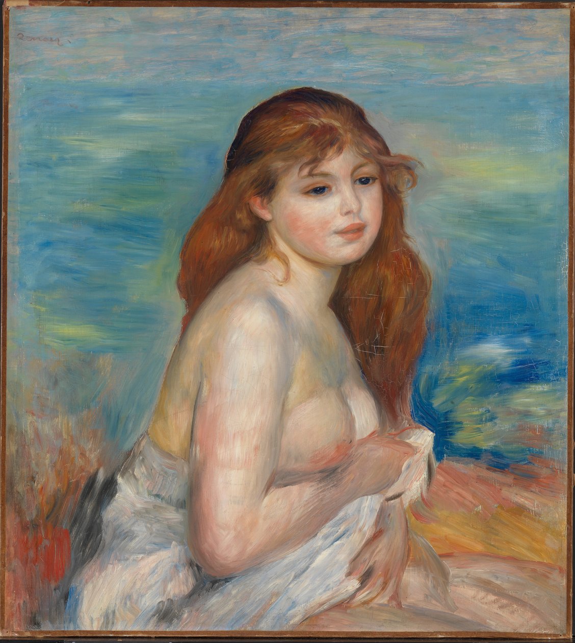 Den blonda badaren, ca 1887 av Pierre Auguste Renoir