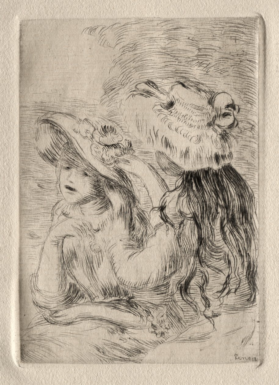 Hattnålen (Berthe Morisots dotter och hennes kusin), 1:a tallrik av Pierre Auguste Renoir