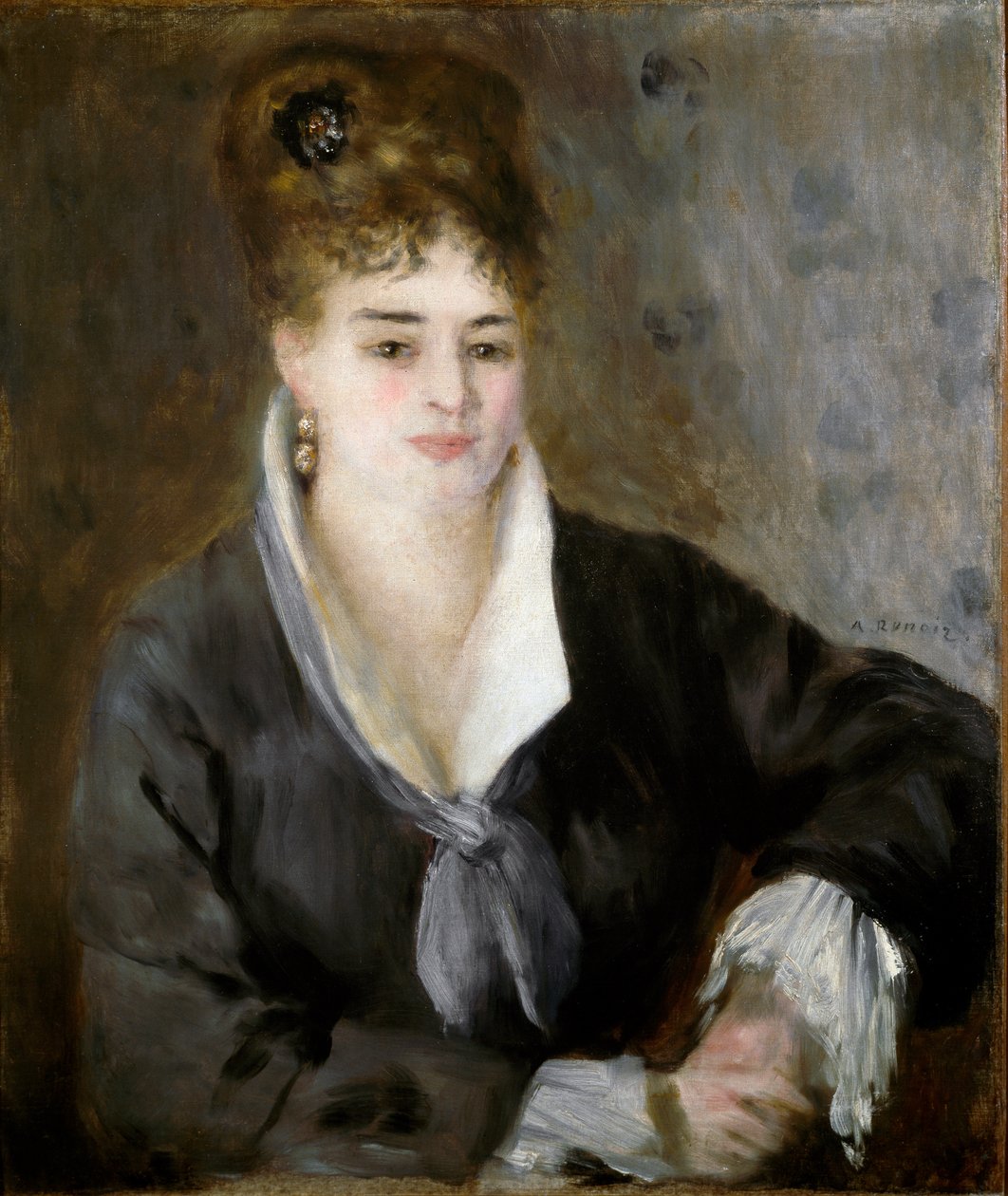 Damen i svart. Målning av Pierre Auguste Renoir (Pierre-Auguste av Pierre Auguste Renoir