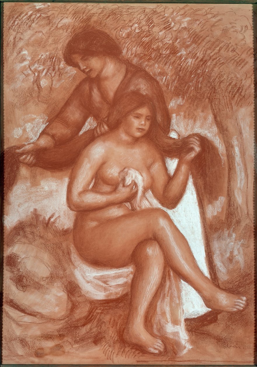 Badarens toalett (Chalk et sanguine drawing av Pierre Auguste Renoir