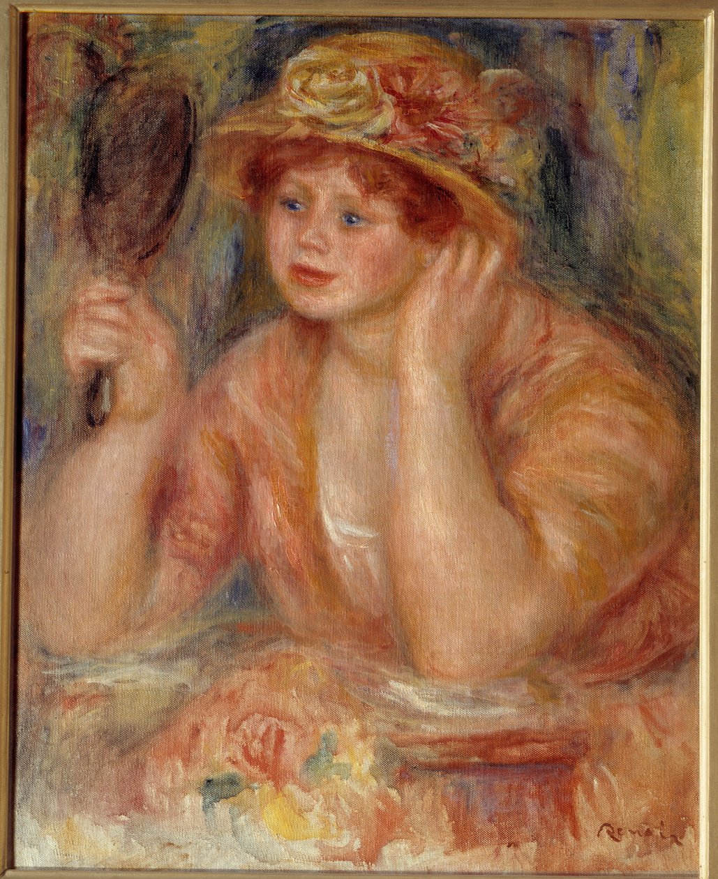 Kvinnan i spegeln. Målning av Pierre Auguste Renoir (1841-1919) av Pierre Auguste Renoir