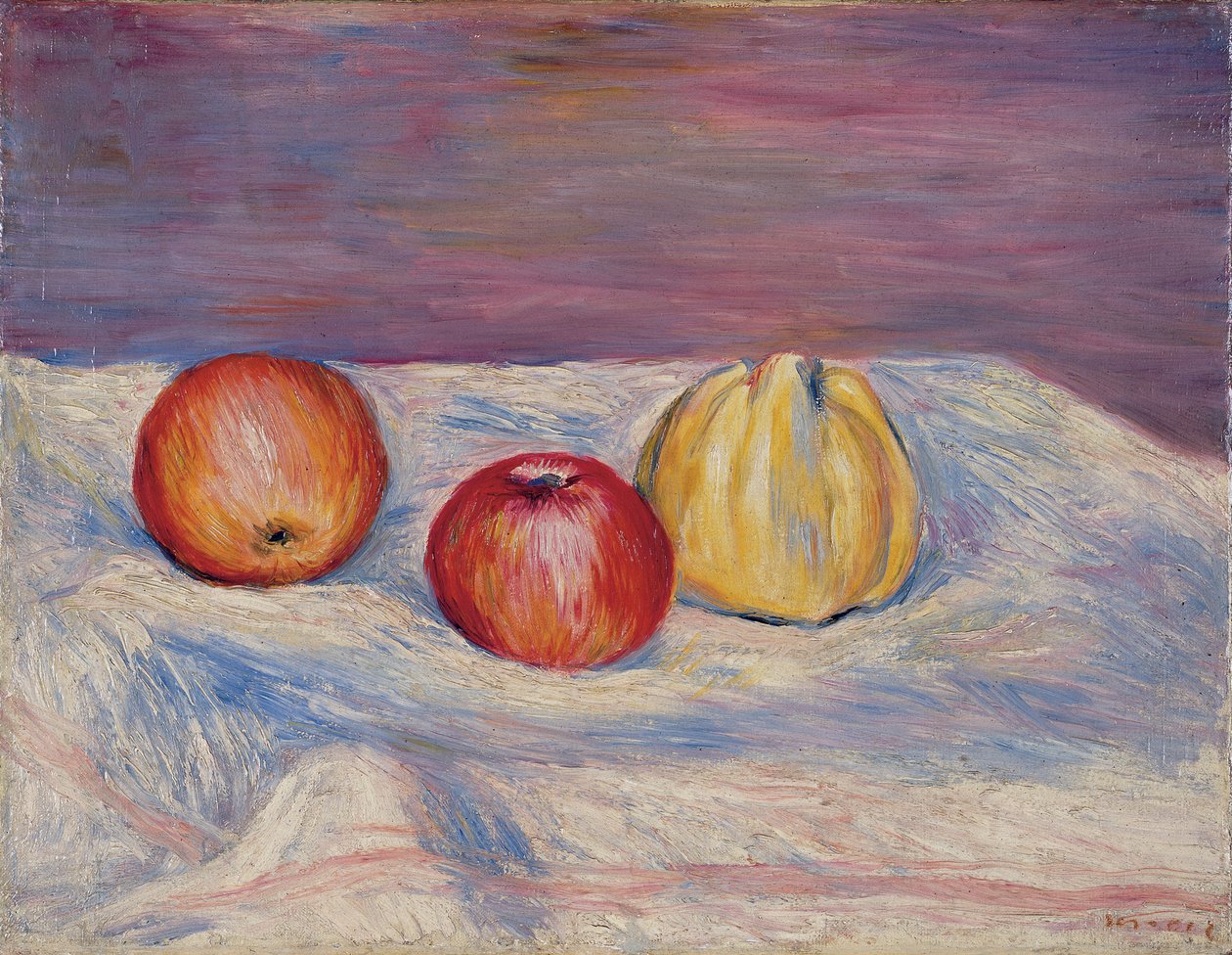 Två äpplen och en kvitten; Två äpplen och ett kvitten, ca 1900 av Pierre Auguste Renoir