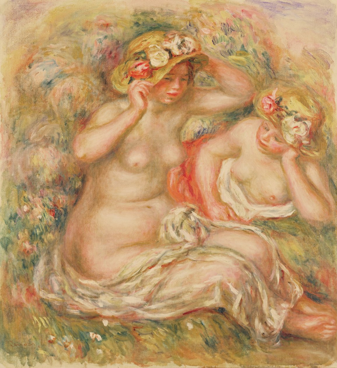 Två nakna personer med hattar av Pierre Auguste Renoir