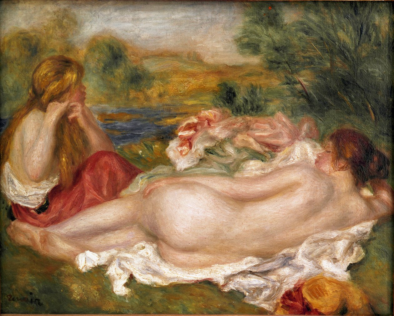 Två badgäster. Målning av Pierre Auguste Renoir (Pierre-Auguste av Pierre Auguste Renoir