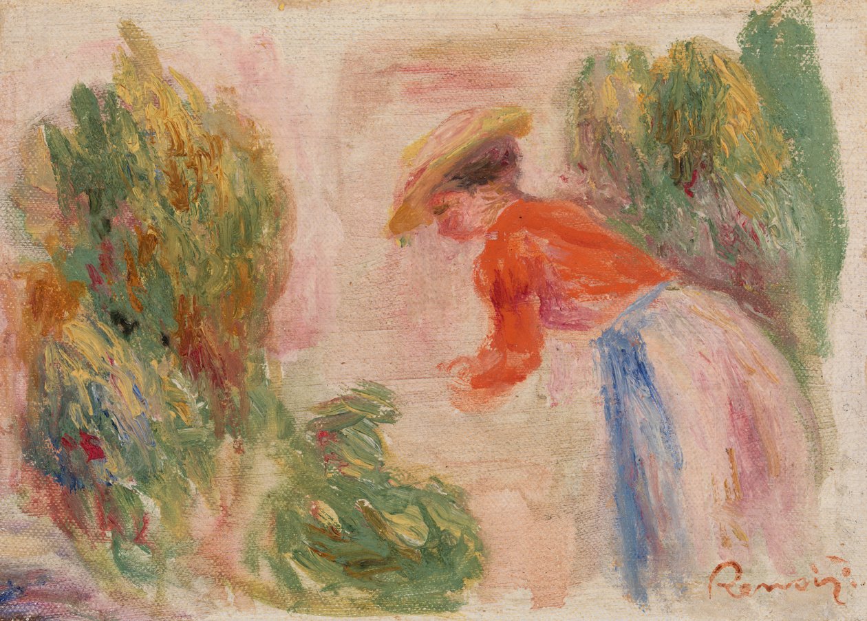 Kvinna som samlar blommor av Pierre Auguste Renoir