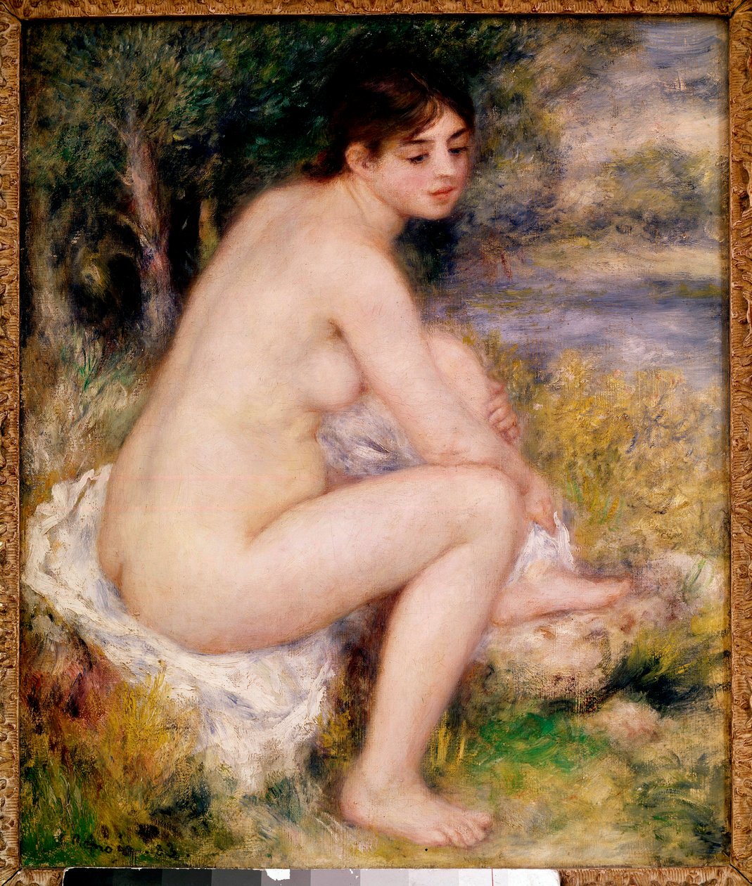 Kvinna naken i ett landskapsmålning av Pierre Auguste Renoir (1841-1919) 1883 Paris, Musee d