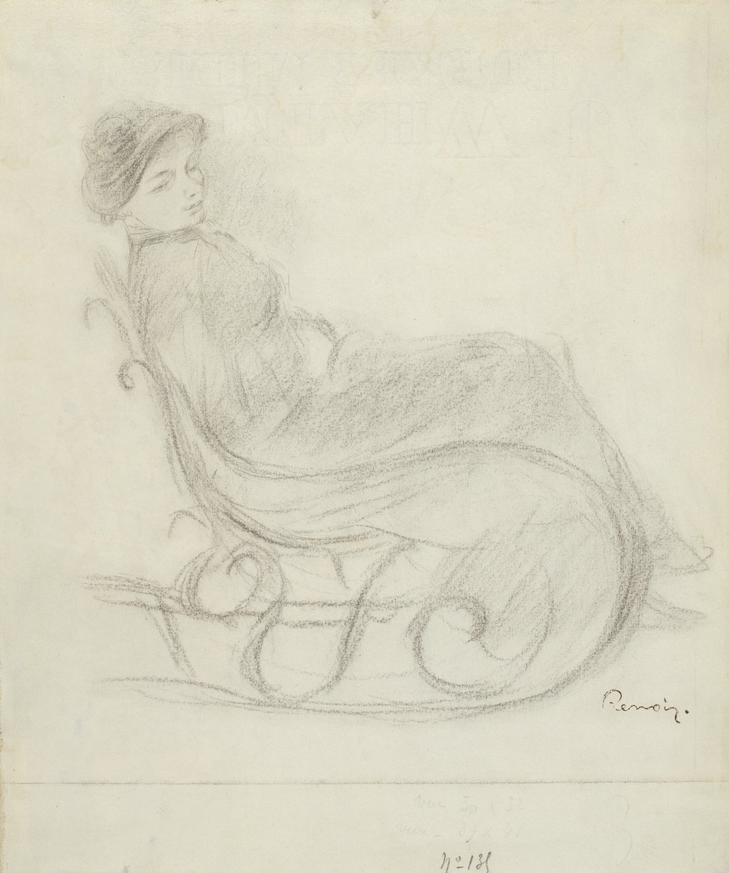 Kvinna som sitter i en stol (recto); Kvinna i en stol, sedd bakifrån (verso) av Pierre Auguste Renoir