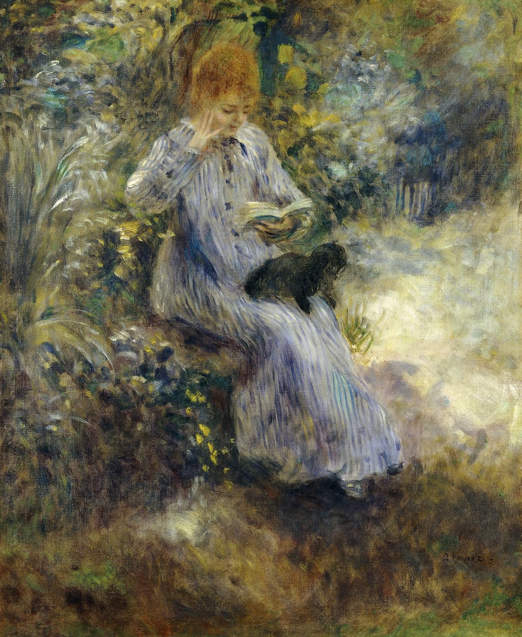 Kvinna och svart hund; Femme au Chien Noir, 1874 av Pierre Auguste Renoir