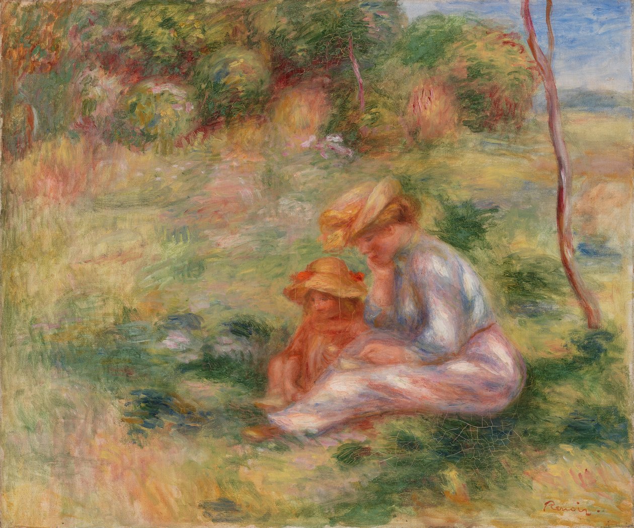 Kvinna och barn i gräset av Pierre Auguste Renoir